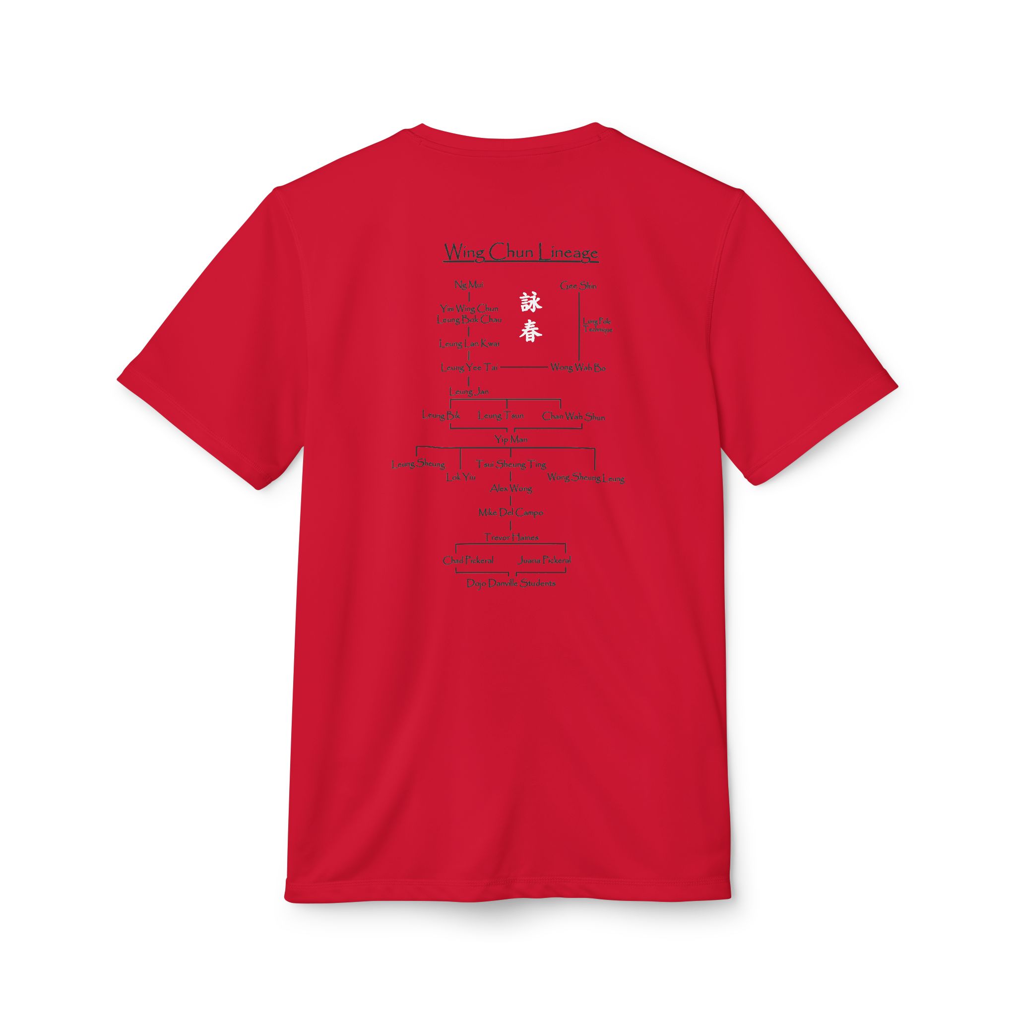 Dojo Danville Martial Arts Sports T-Shirt — Wing Chun Lineage Graphic Tee (Red) - Image 2