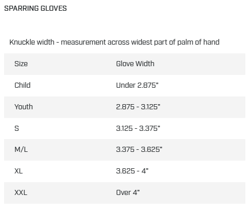 Sparring Gloves Size Chart